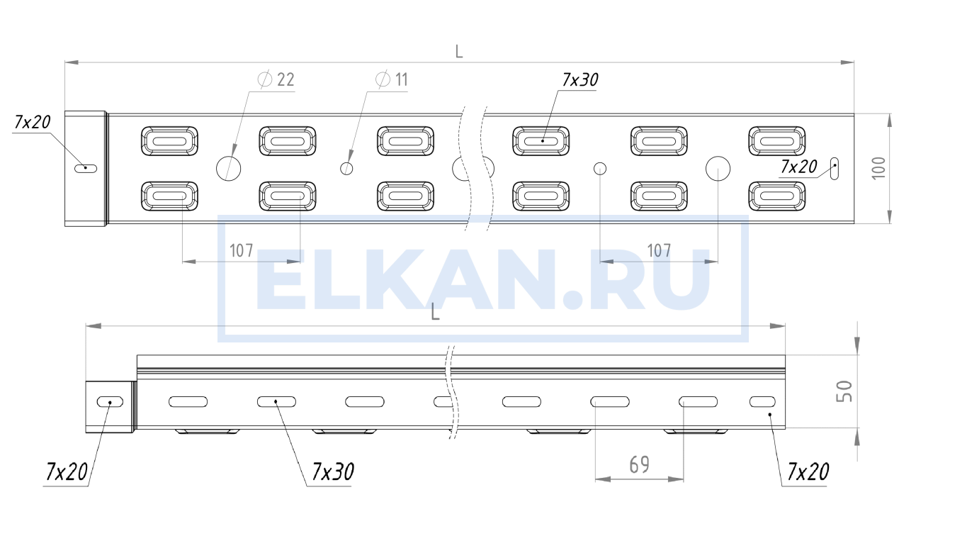 Лоток перфорированный 100х50х2500 (0,7 мм) оцинкованный - купить в ...